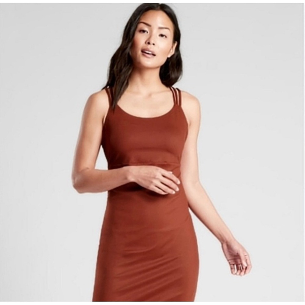 Athleta Hyper‎ Focused Bra Dress Powervita Rust Strappy Back Mini Dress Medium